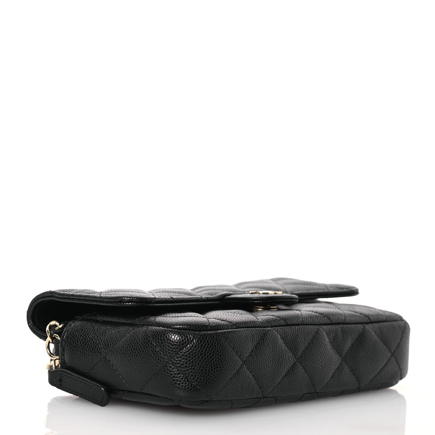 Caviar Quilted Flap Phone Holder With Chain Black
