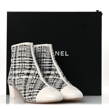 Chanel Tweed Lambskin Cap Toe CC Short Boots 38.5 White Black 12 of 12