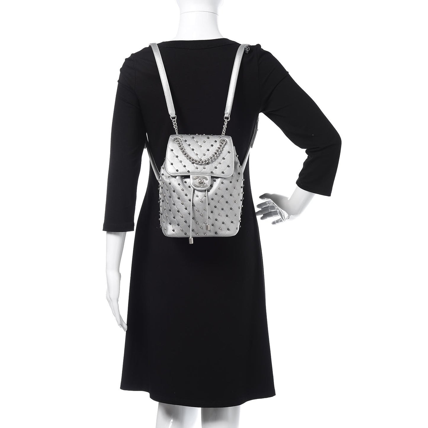 Metallic Lambskin Chevron Quilted Studded Stud Wars Backpack Silver
