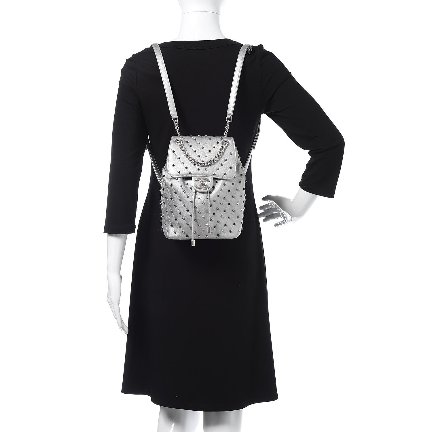 Chanel Metallic Lambskin Chevron Quilted Studded Stud Wars Backpack Silver 2 of 11