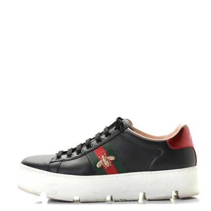 Gucci Calfskin Web Bee Embroidered Womens Ace Platform Sneakers 39 Black 1 of 8