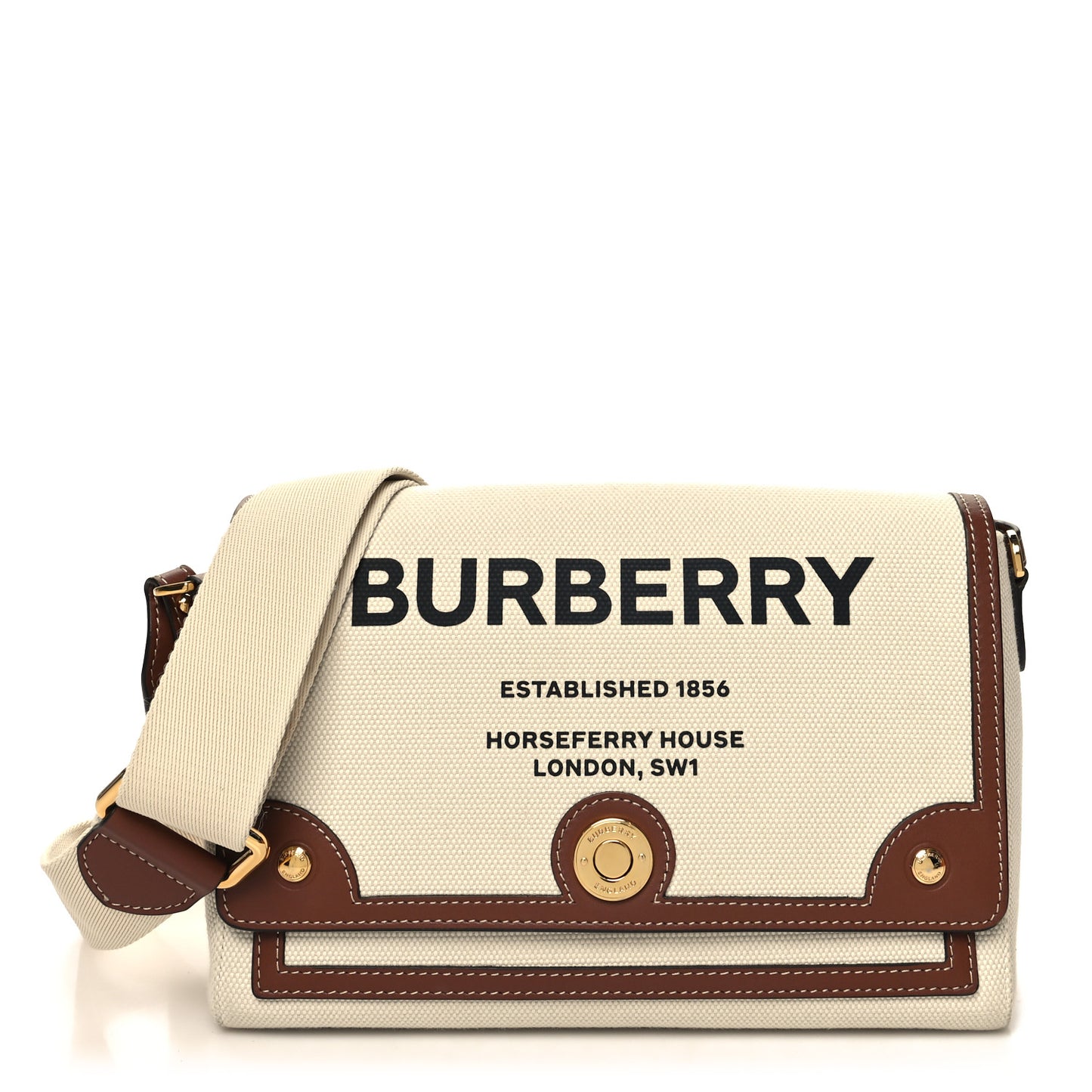 Canvas Horseferry Print Note Crossbody Bag Natural Tan
