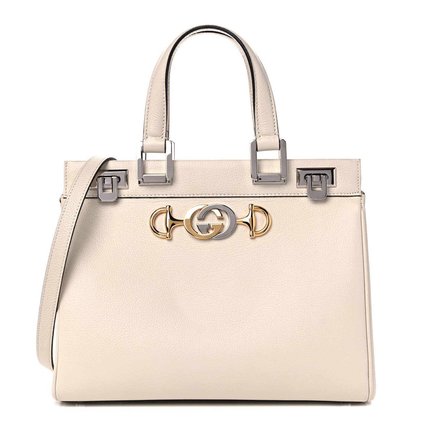 Grainy Calfskin Small Zumi Top Handle Bag Mystic White