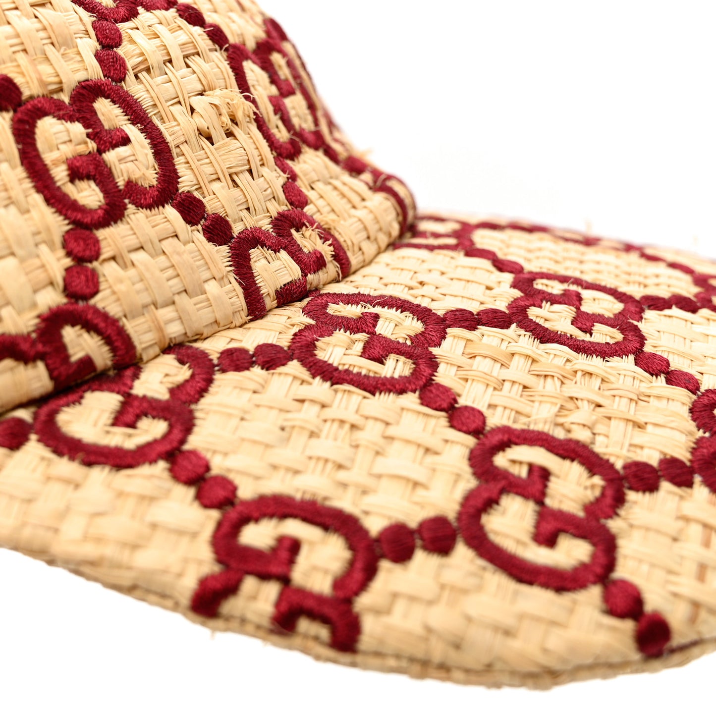Raffia GG Monogram Elaphe Embroidered Aisha Baseball Hat M Ivory Bordeaux