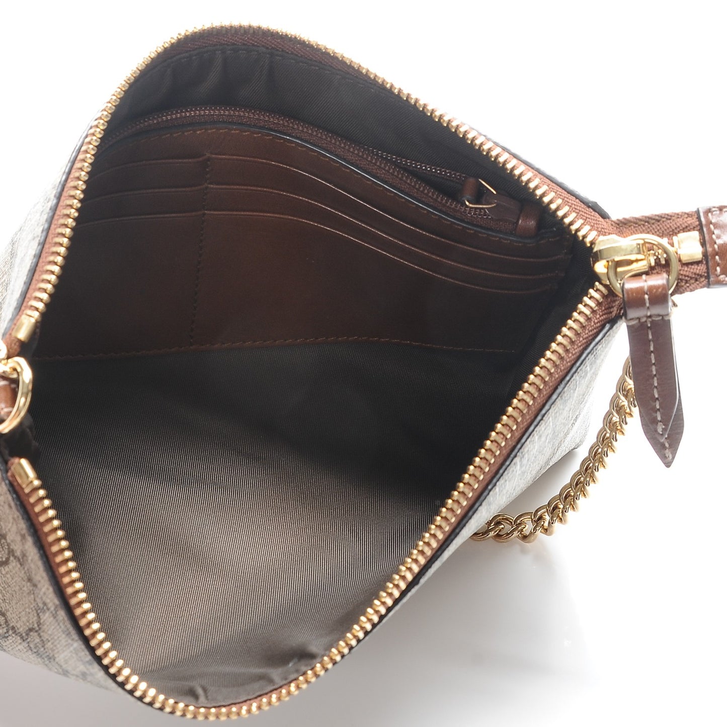 GG Supreme Monogram Wrist Wallet Brown