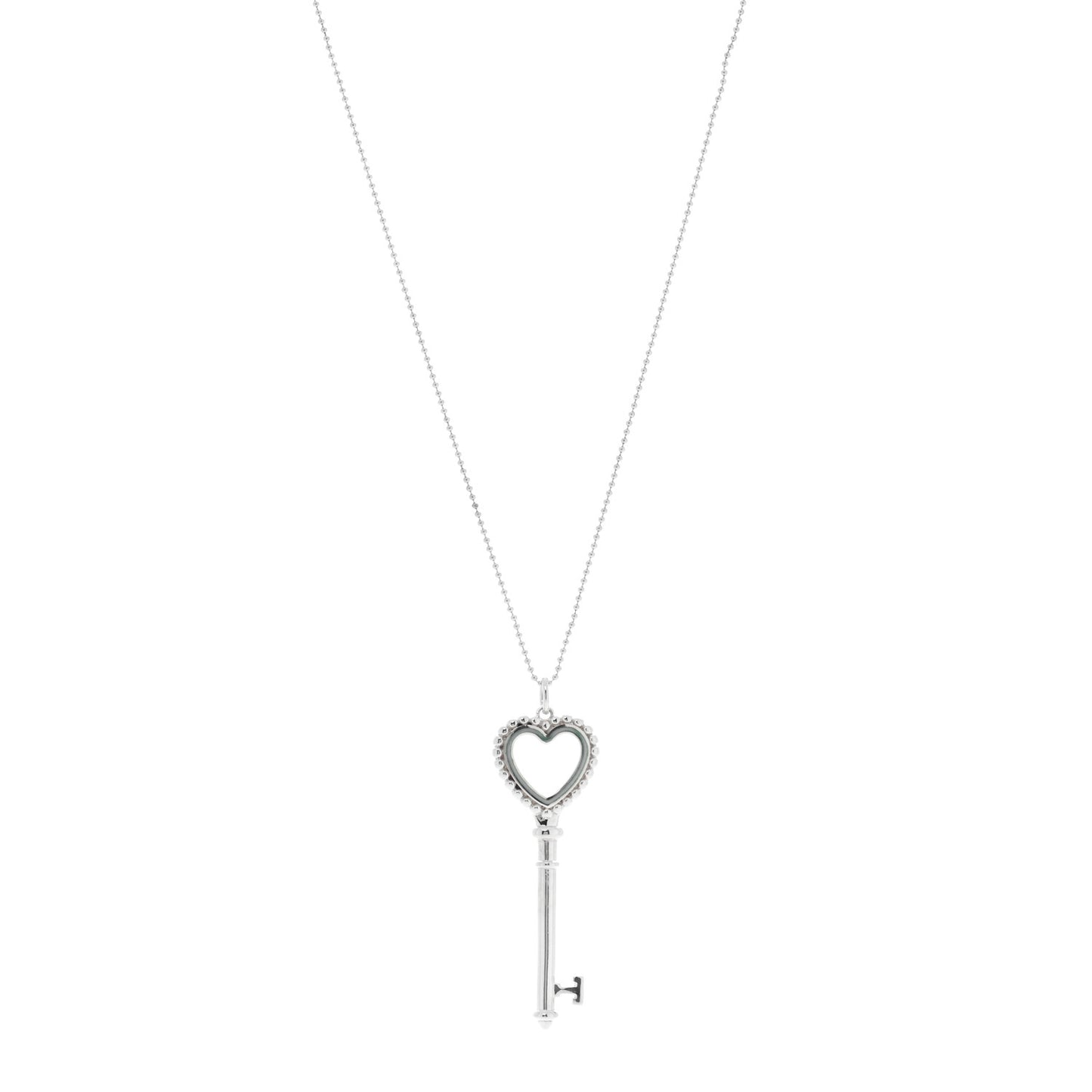 Sterling Silver Enamel Beaded Heart Key Pendant Necklace Blue