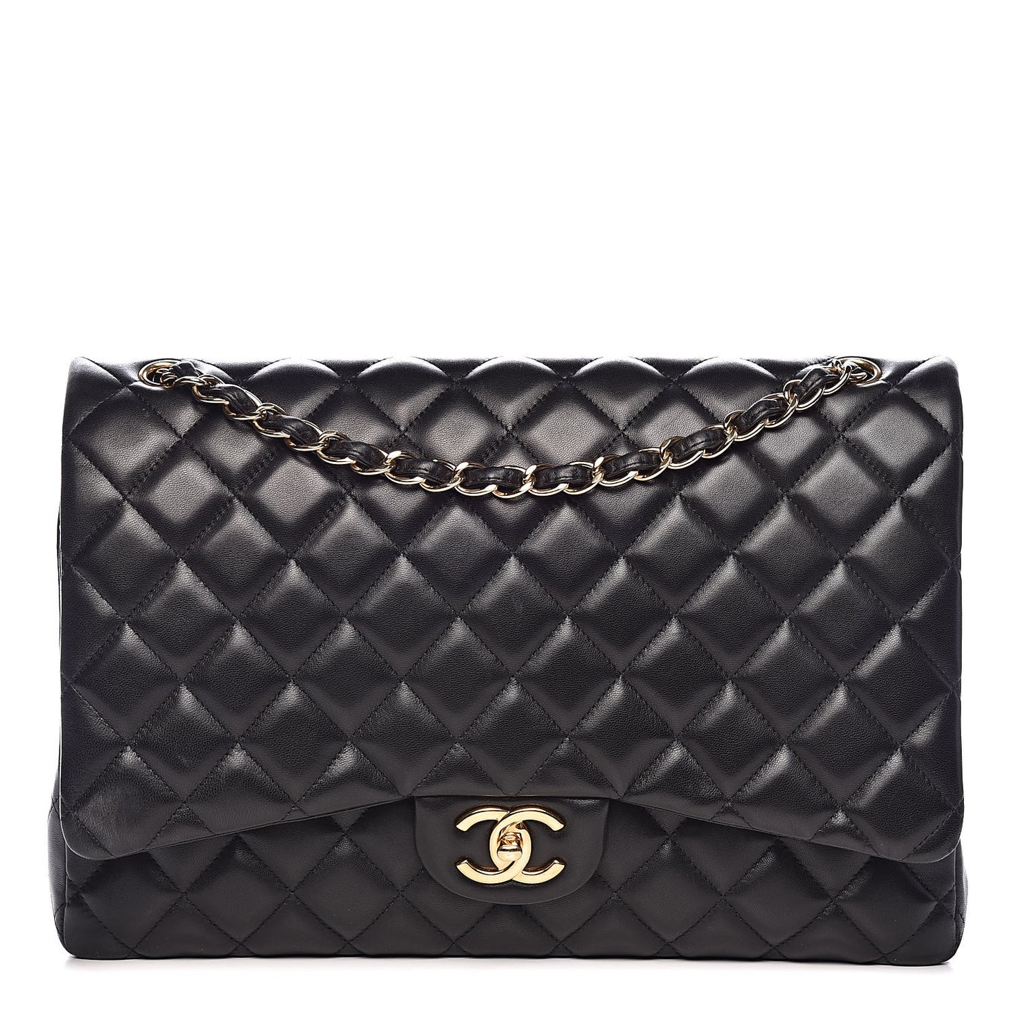 Lambskin Quilted Maxi Double Flap Black