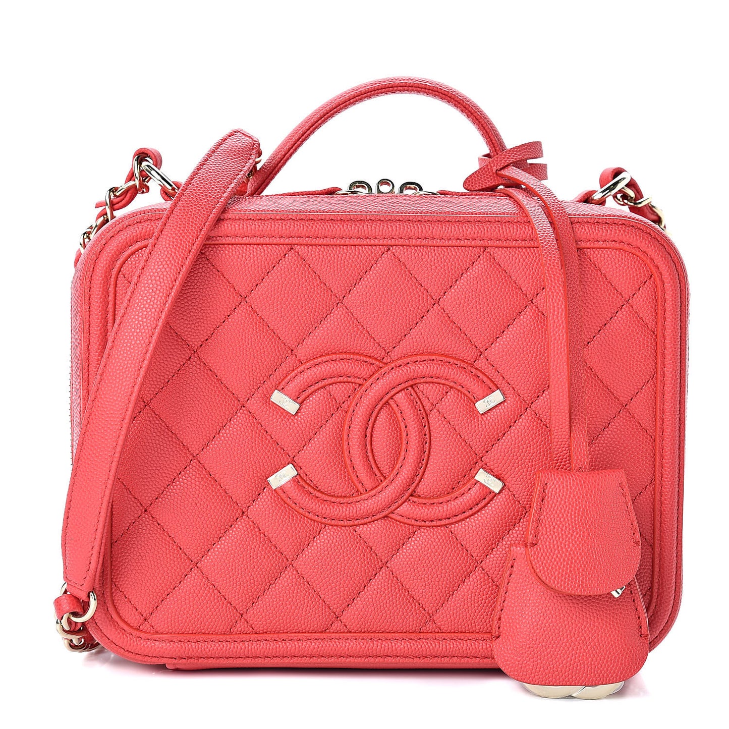 Caviar Quilted Medium CC Filigree Vanity Case Red