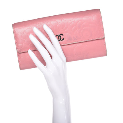 Chanel Lambskin Embossed Camellia Large Gusset Flap Wallet Pink 2 of 20