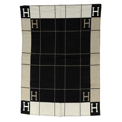 Hermes Wool Cashmere Avalon III Blanket Ecru Black 1 of 3