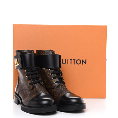 Louis Vuitton Calfskin Monogram Wonderland Flat Ranger Boots 38 Black 7 of 7