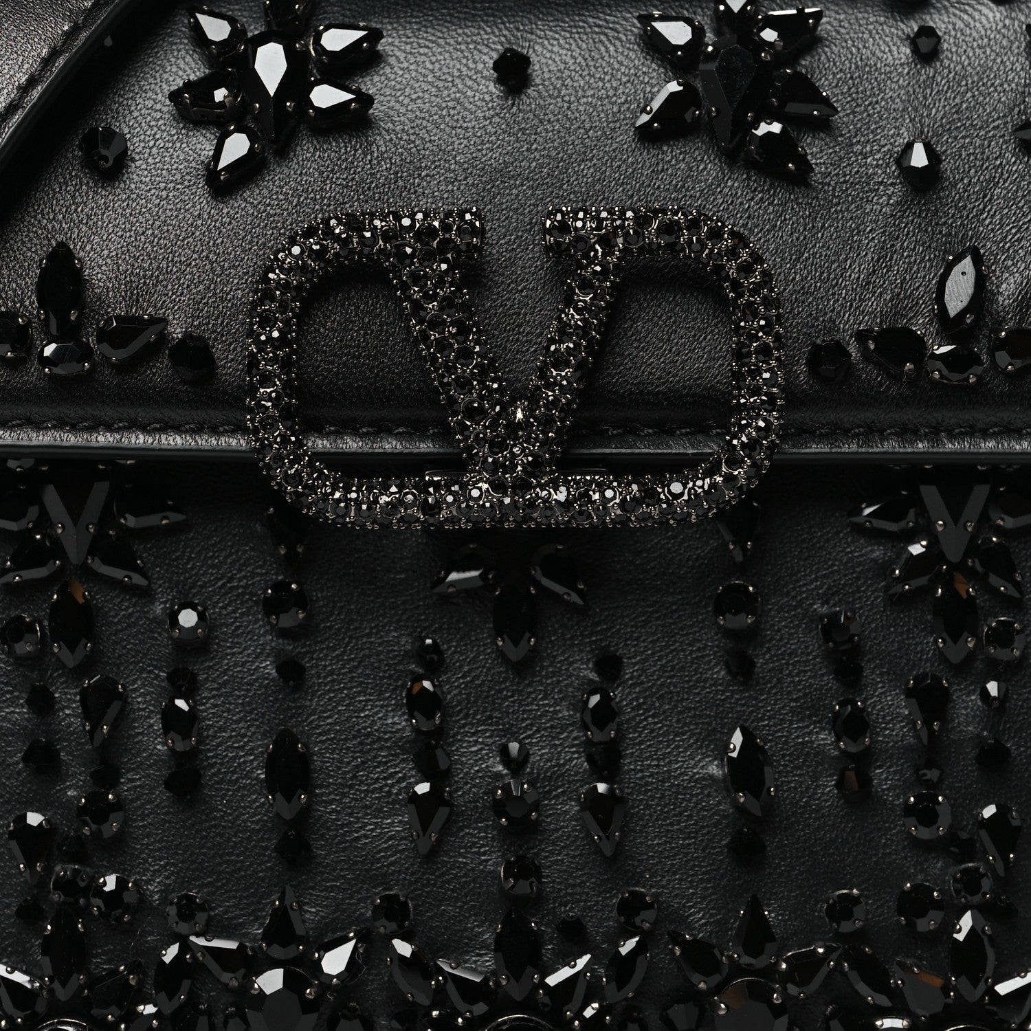 Valentino Garavani Calfskin Crystal Embroidered Mini Vsling Top Handle Bag Black 7 of 10