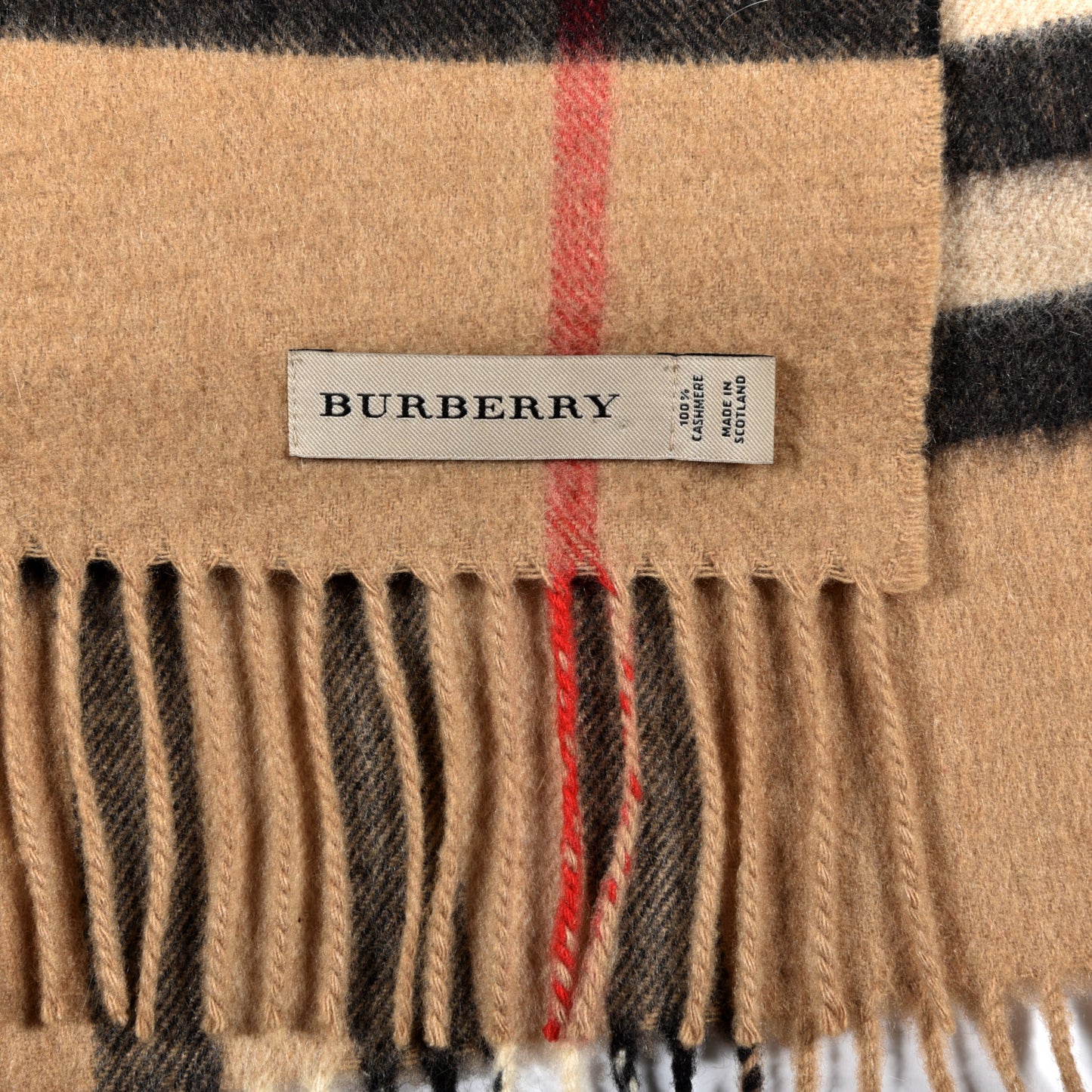 Cashmere Giant Check Fringe Scarf Camel