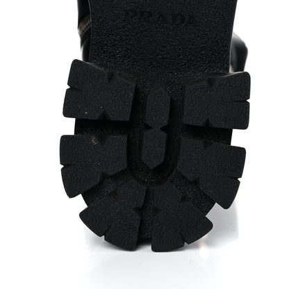 Prada Vitello Lux Nylon Metal Triangle Logo Monolith Pouch Pocket 55mm Tall Combat Boots 39.5 Black 10 of 12
