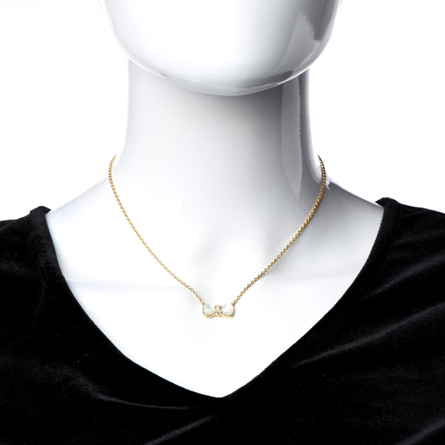 18K Yellow Gold Diamond Mother of Pearl Bow Pendant Necklace