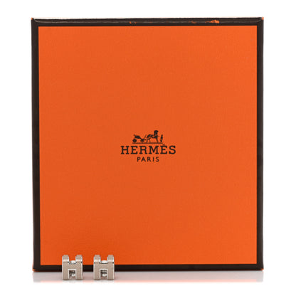 Hermes Palladium Lacquered Mini Pop H Earrings Marron Glace 6 of 6
