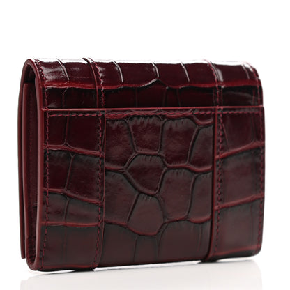 Balenciaga Shiny Calfskin Crocodile Embossed Hourglass Compact Wallet Dark Red 3 of 7