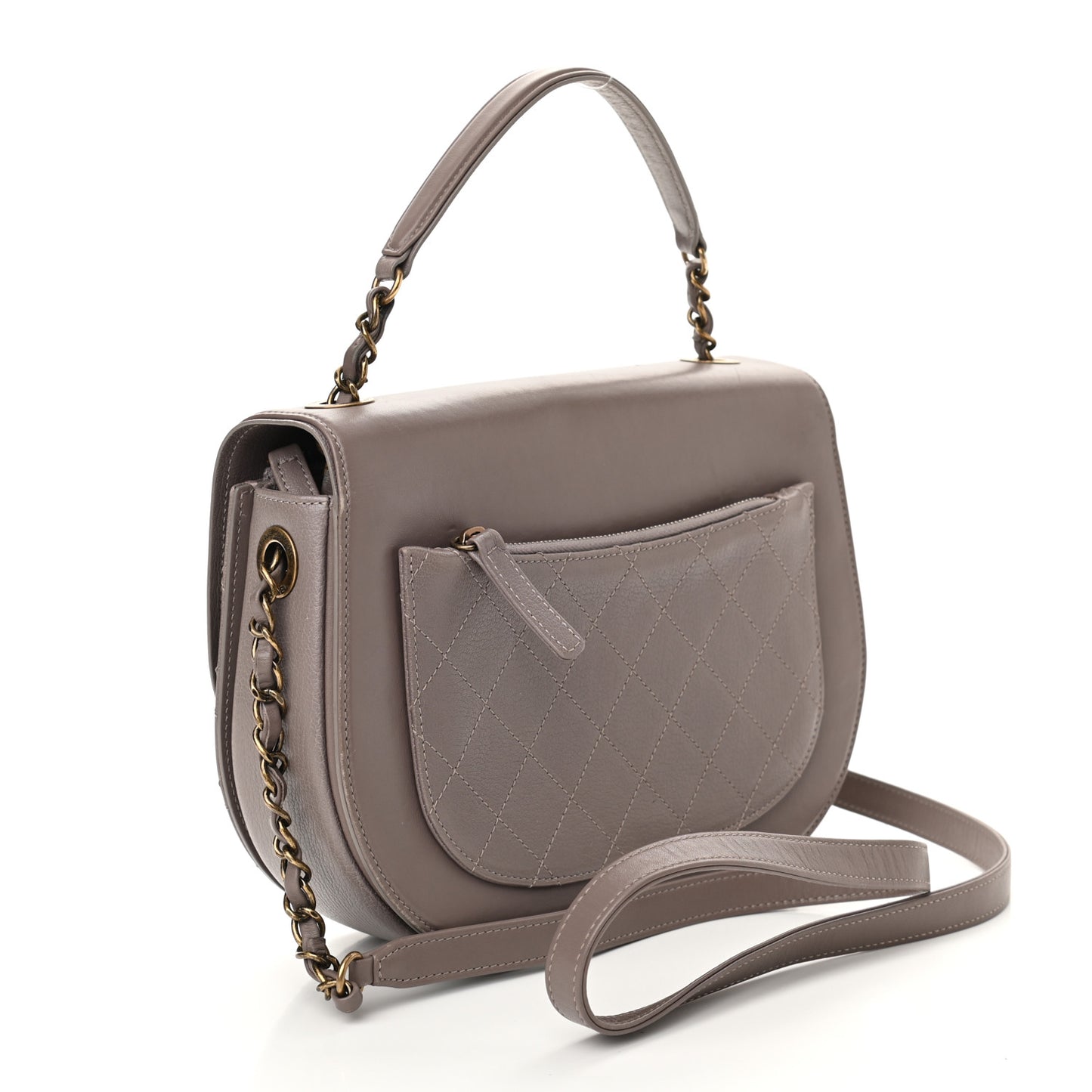 Shiny Calfskin Goatskin Quilted Small Coco Curve Messenger Flap Grey