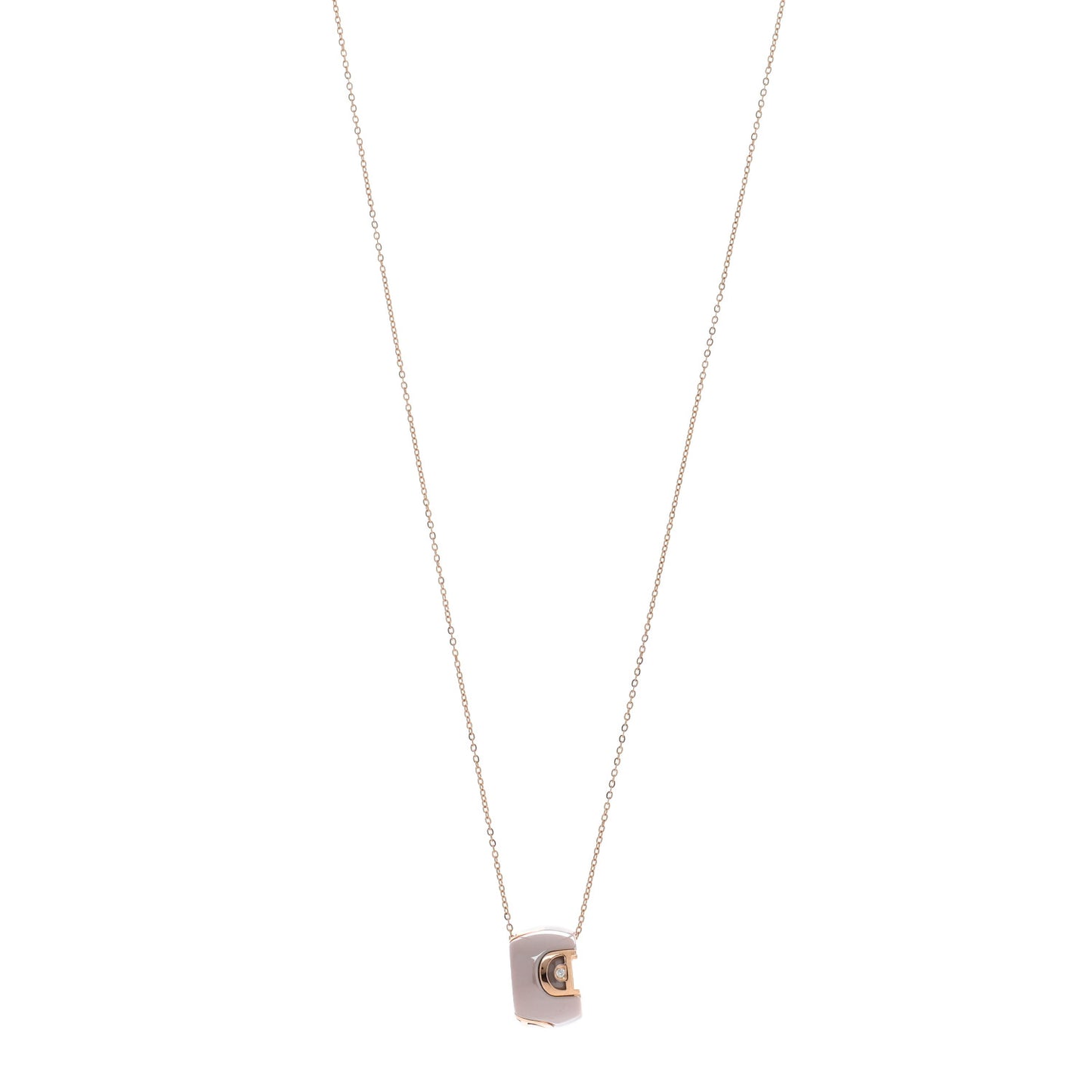 18K Pink Gold Diamond Ceramic D.Icon Pendant Necklace Cappuccino