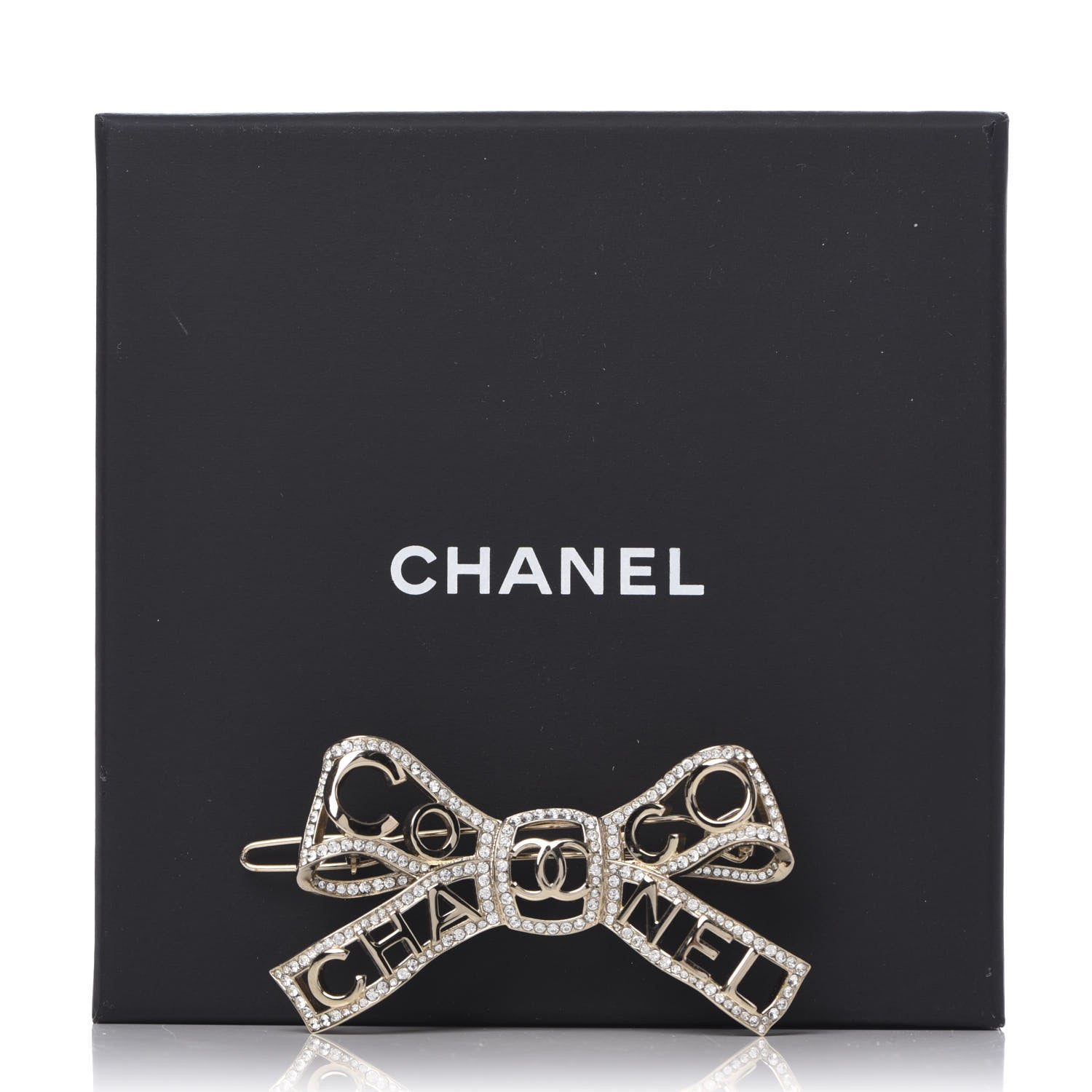 Chanel Metal Crystal Bow-tiful CC Hair Clip Gold 4 of 5