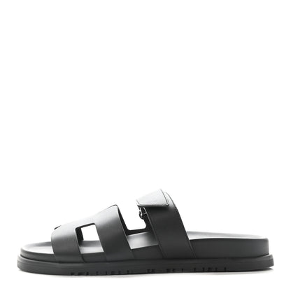 Hermes Calfskin Womens Chypre Sandals 39.5 Black 1 of 9