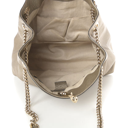 Gucci Metallic Pebbled Calfskin Medium Soho Chain Shoulder Bag Golden Beige 5 of 14