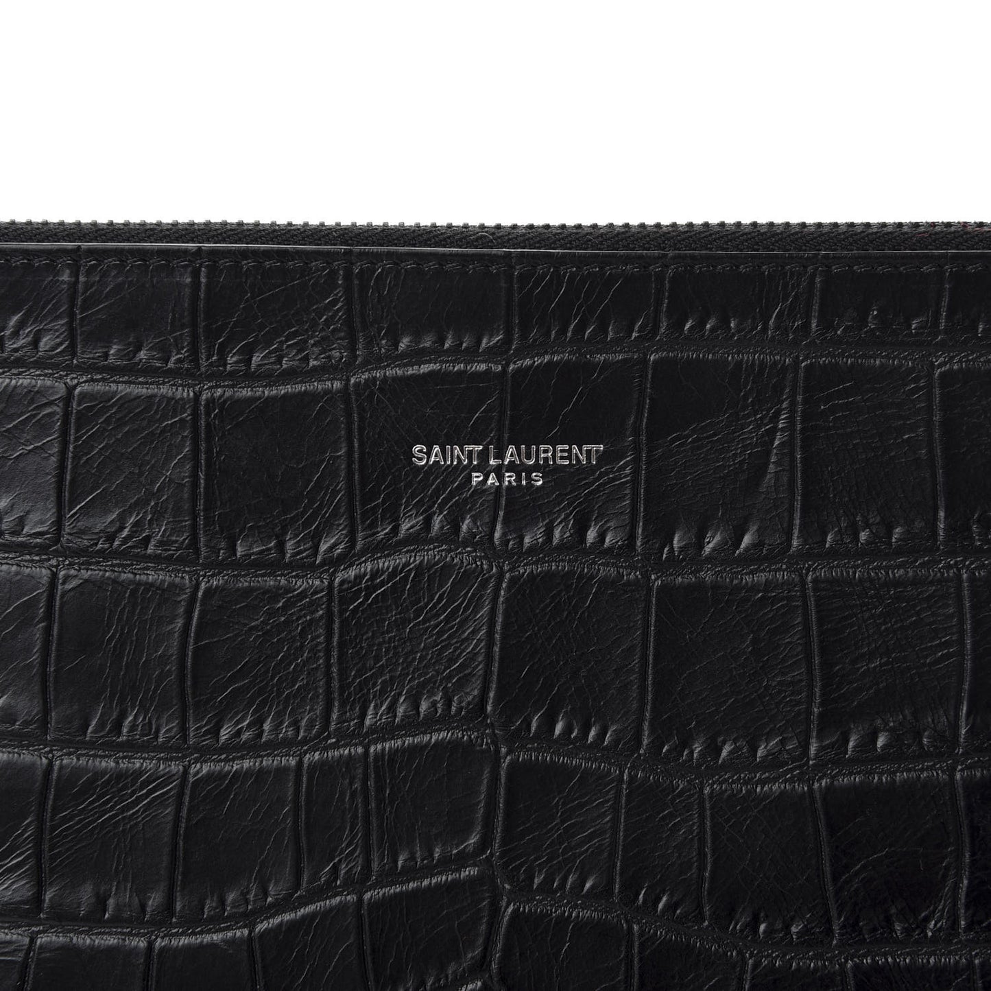 Calfskin Crocodile Embossed Large Sac De Jour Carryall Pouch Black