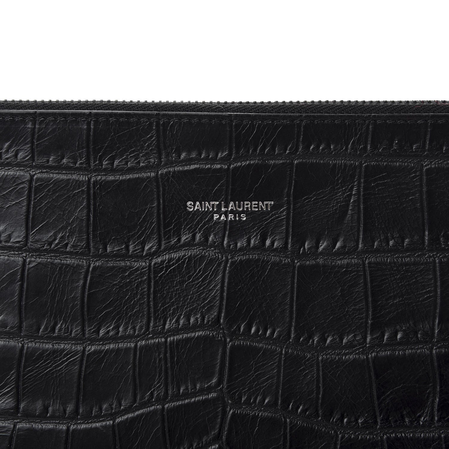 Saint Laurent Calfskin Crocodile Embossed Large Sac De Jour Carryall Pouch Black 7 of 8