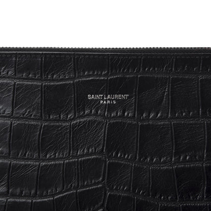 Saint Laurent Calfskin Crocodile Embossed Large Sac De Jour Carryall Pouch Black 7 of 8