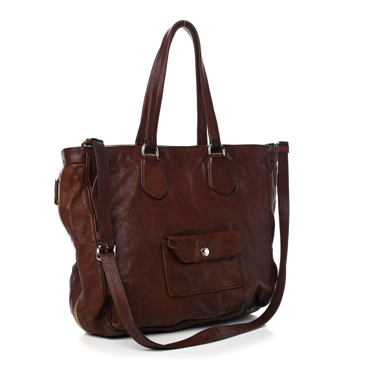 Vitello Daino Zip Tote Tabacco