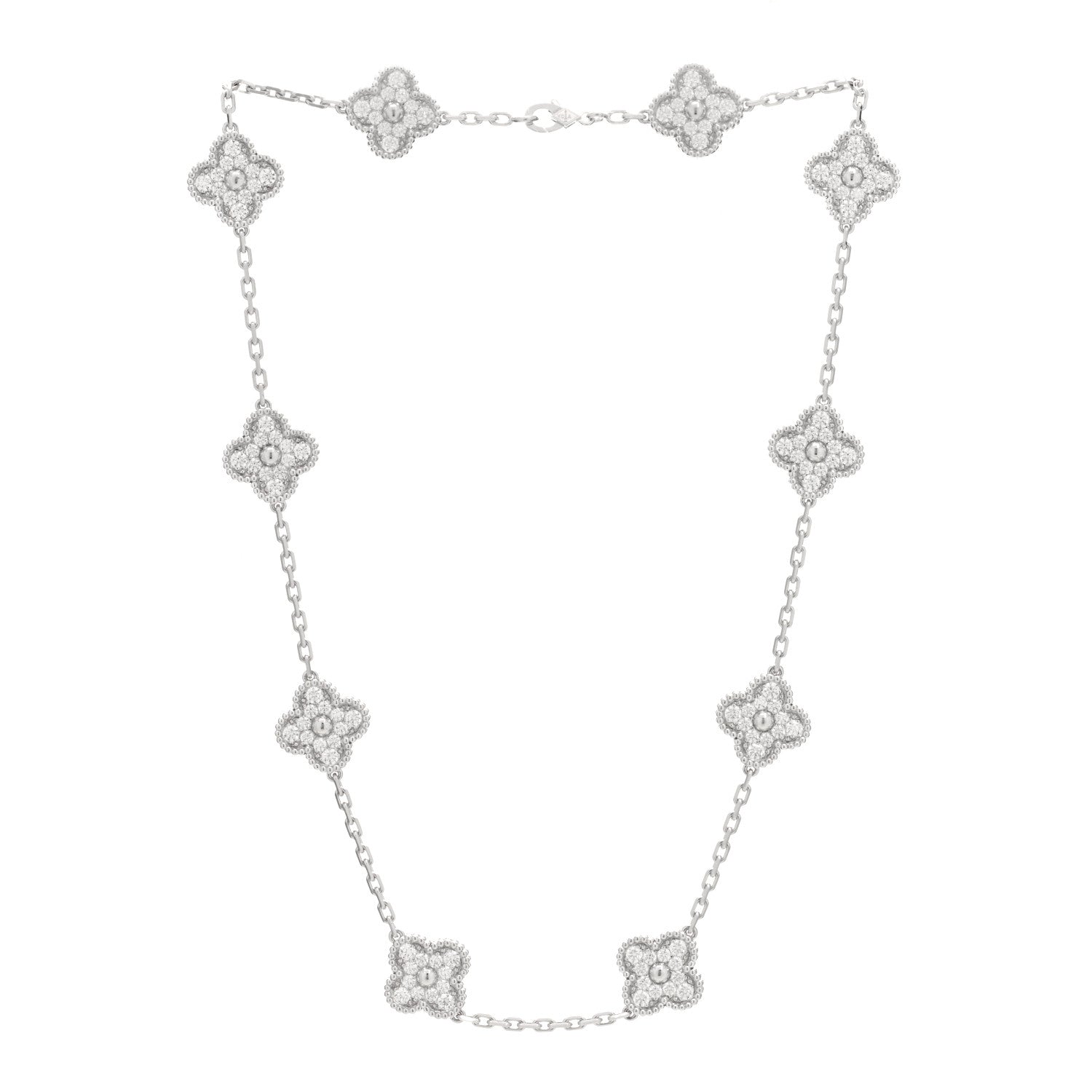 Van Cleef & Arpels 18K White Gold Diamond 10 Motifs Vintage Alhambra Necklace 2 of 3