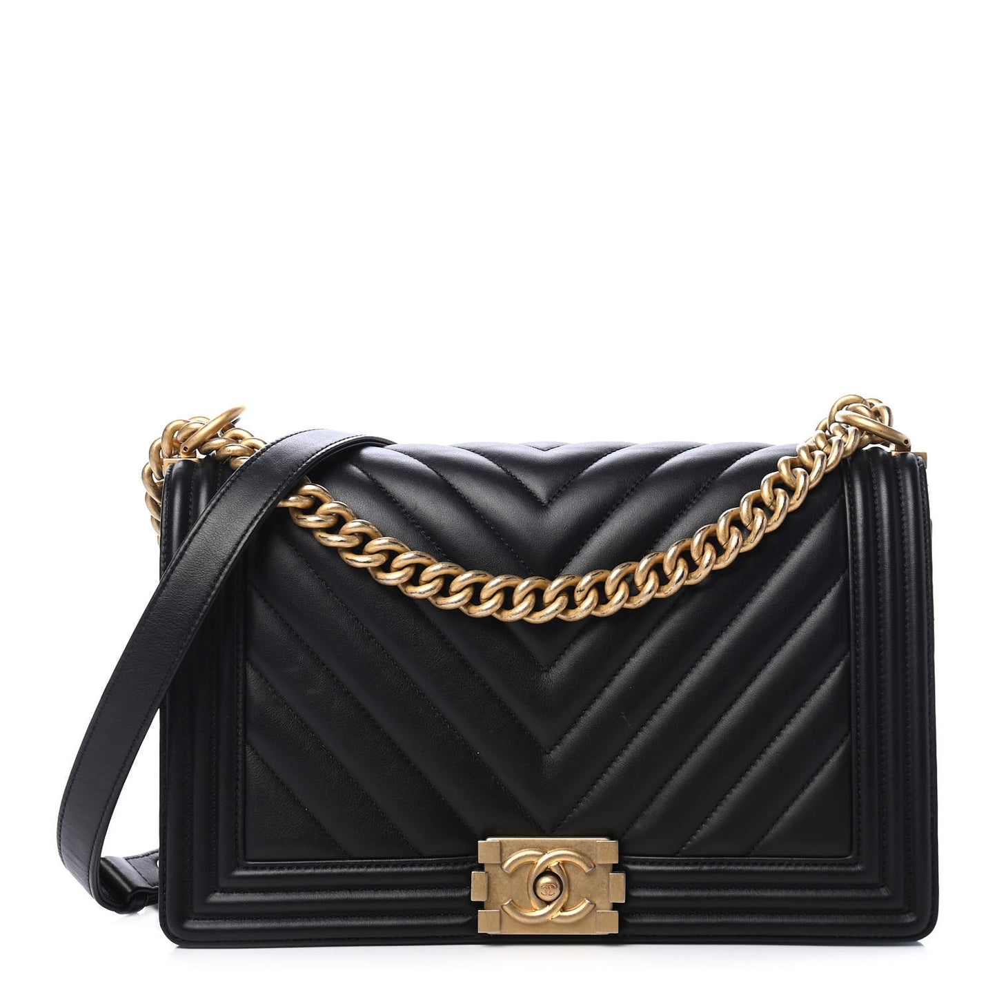 Calfskin Chevron Quilted New Medium Boy Flap Black