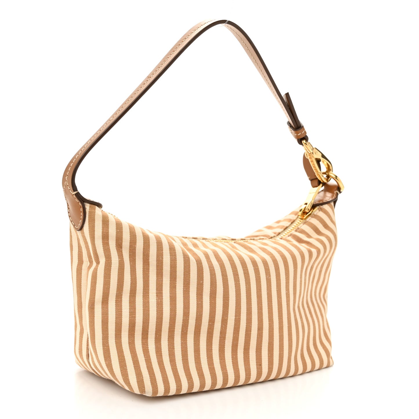 Cotton Linen Calfskin Striped Mini Spirit Cire Bag Tan Caramel