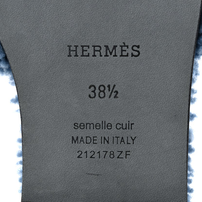 Hermes Woolskin Oran Sandals 38.5 Bleu 6 of 8