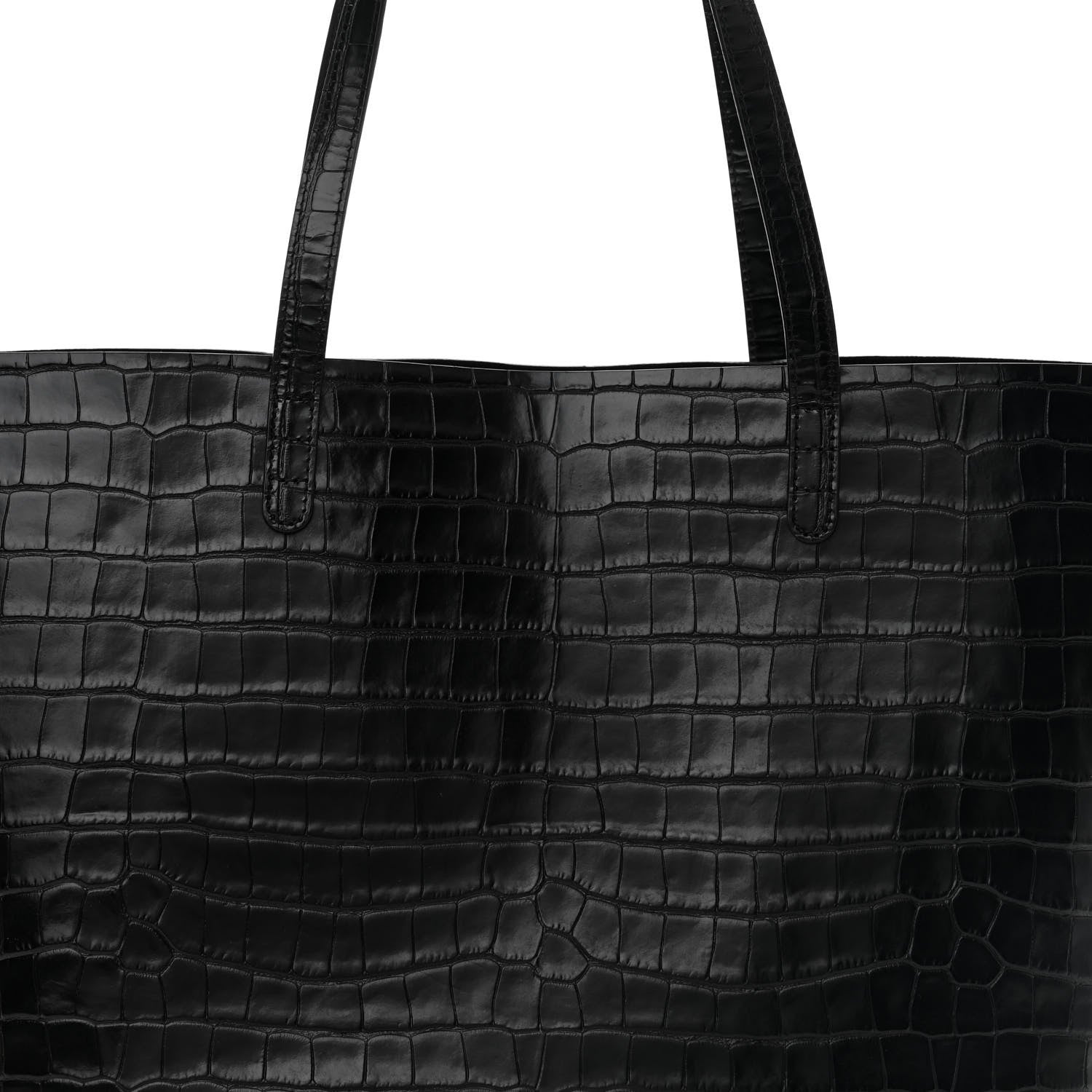 Mansur Gavriel Calfskin Crocodile Embossed Large Shopping Tote Black 9 of 12