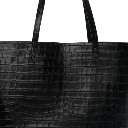 Mansur Gavriel Calfskin Crocodile Embossed Large Shopping Tote Black 9 of 12