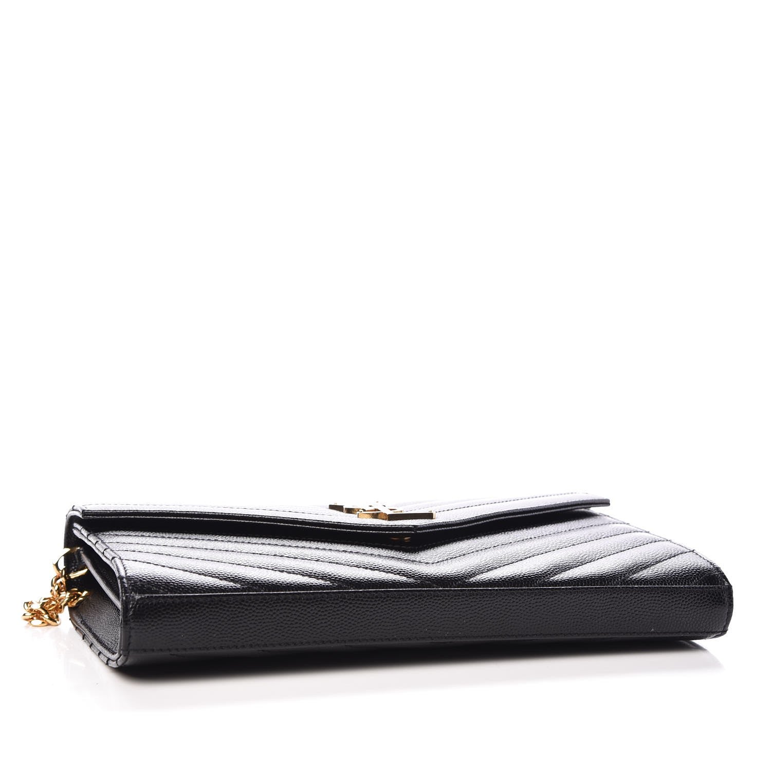 Saint Laurent Grain De Poudre Matelasse Chevron Monogram Chain Wallet Black 4 of 8