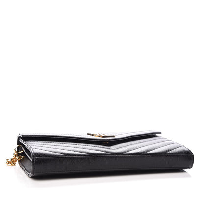 Saint Laurent Grain De Poudre Matelasse Chevron Monogram Chain Wallet Black 4 of 8