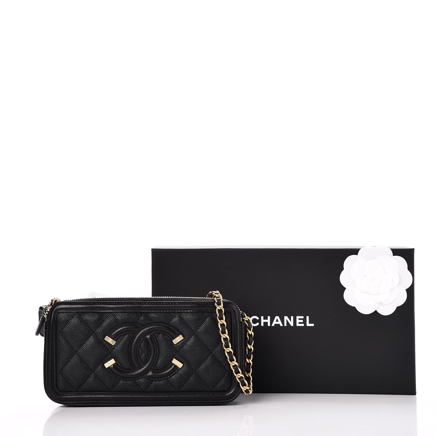 Chanel Caviar Quilted CC Filigree Clutch With Chain Black 10 of 10