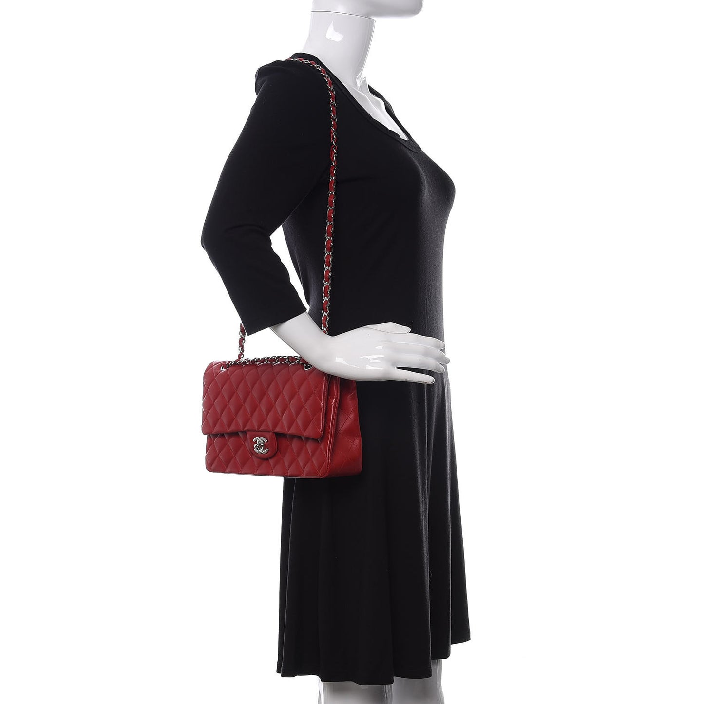 Lambskin Quilted Medium Double Flap Red