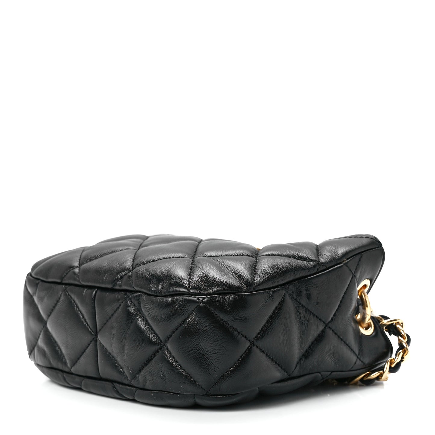 Lambskin Quilted Small Chain Hobo Black