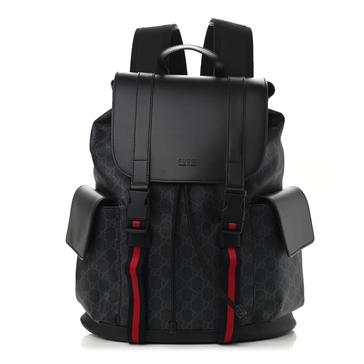 Gucci Soft GG Supreme Monogram Appia Calfskin Web Double Buckle Backpack Black 1 of 10