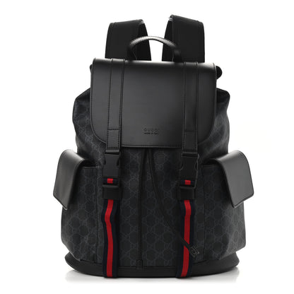 Gucci Soft GG Supreme Monogram Appia Calfskin Web Double Buckle Backpack Black 1 of 10
