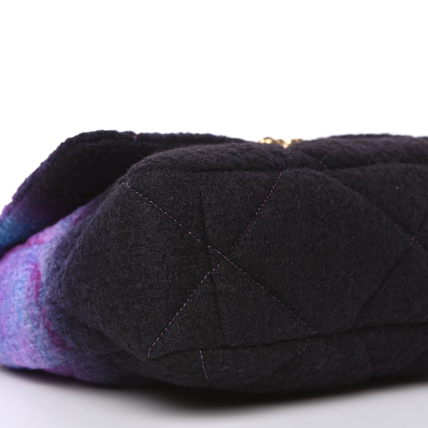 Chanel Wool Tweed Quilted Large Chanel 19 Flap Purple Black Blue 6 of 11