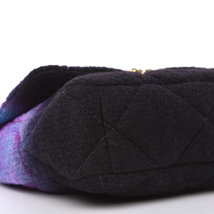 Chanel Wool Tweed Quilted Large Chanel 19 Flap Purple Black Blue 6 of 11