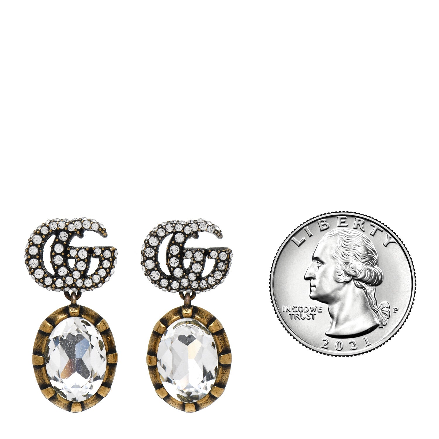 Gucci Crystal Double G Earrings Aged Gold 2 of 4