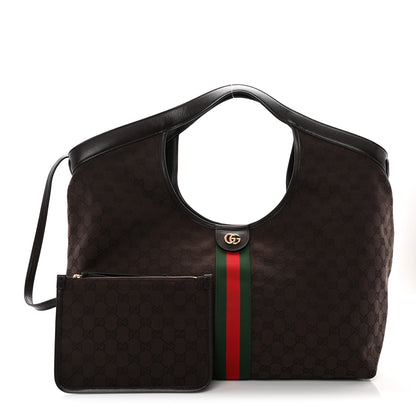 Gucci GG Monogram Web Large Giglio Tote Dark Brown 3 of 11