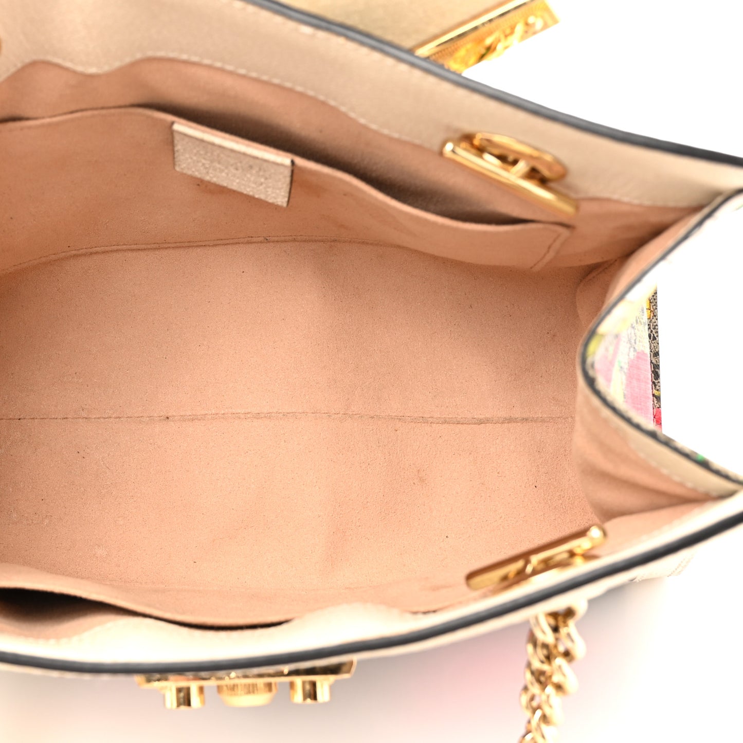 GG Supreme Monogram Flora Textured Calfskin Small Padlock Tote Beige Ebony Multicolor Mystic White