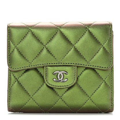 Chanel Iridescent Lambskin Quilted Small Compact Wallet Green 1 of 13