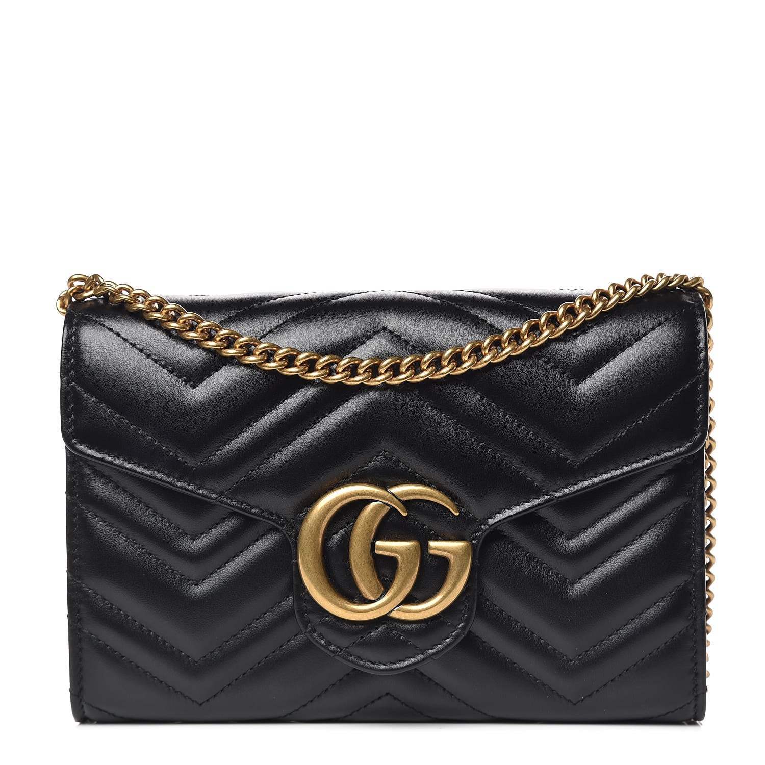 Gucci Calfskin Matelasse GG Marmont Chain Wallet Black 1 of 10